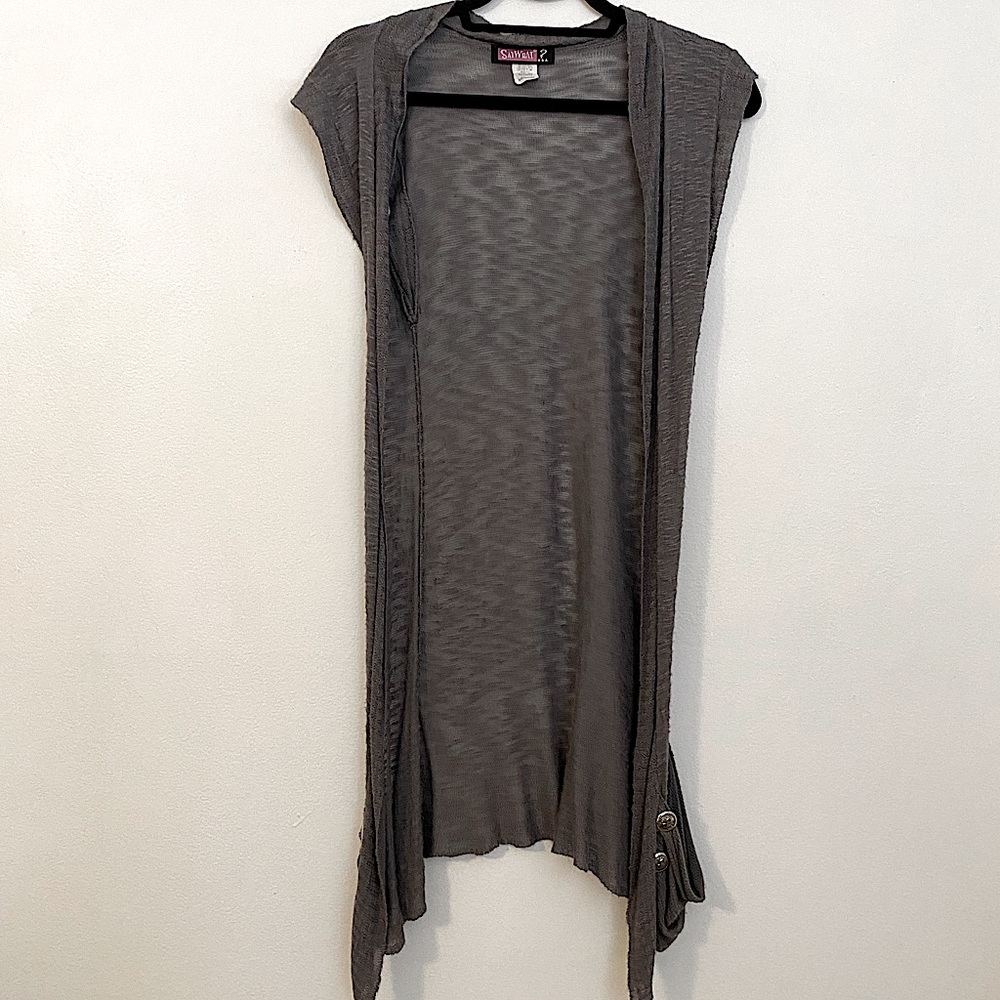 Sleeveless Open Front Draped Cardigan Vest/Shrug - Picture 5 of 7